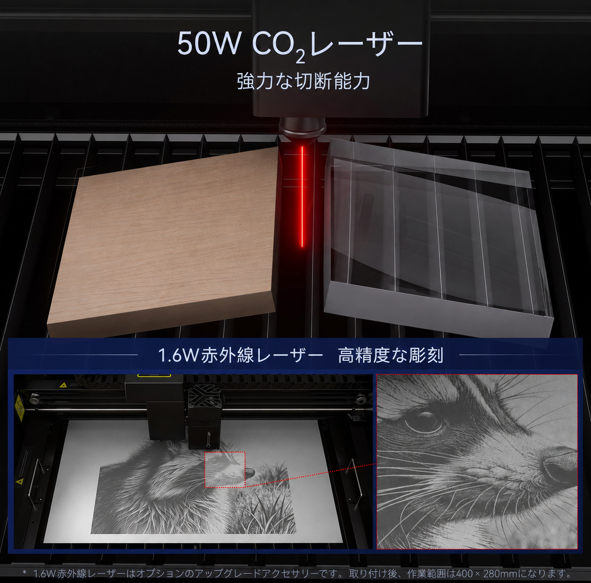 iKier Master 50W CO2レーザー彫刻・切断機|1.6W IRモデル選択可能