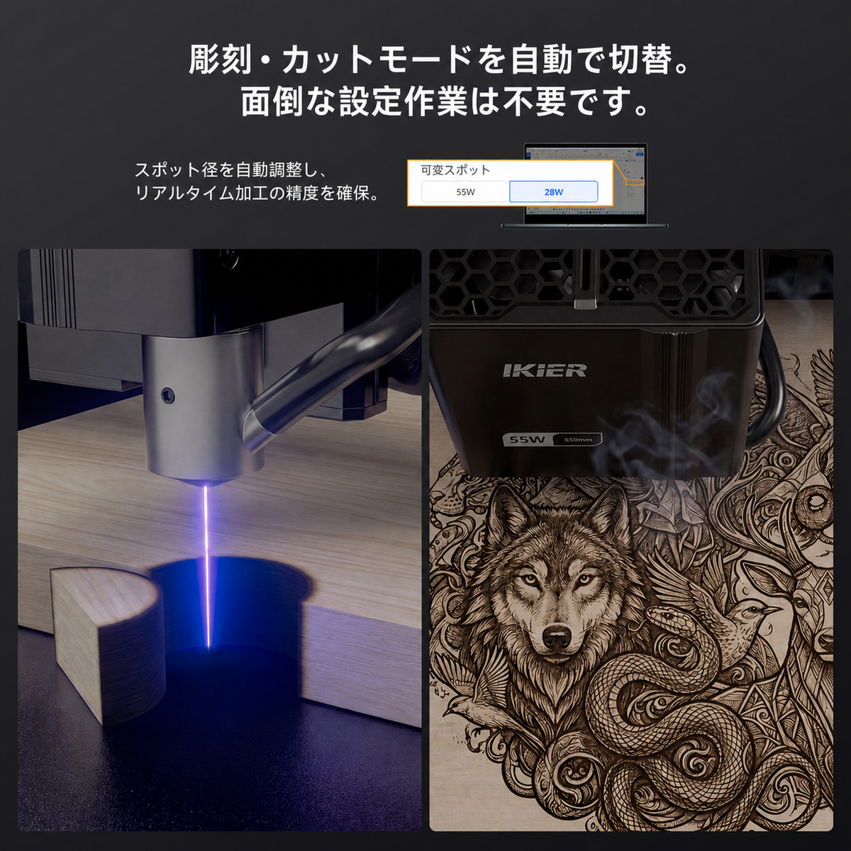 iKier K2 Pro 55W 密閉型レーザー彫刻機｜自動フォーカス・500×320mm
